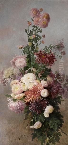 Sprigs Of Chrysanthemums Oil Painting by Alice Brown Chittenden