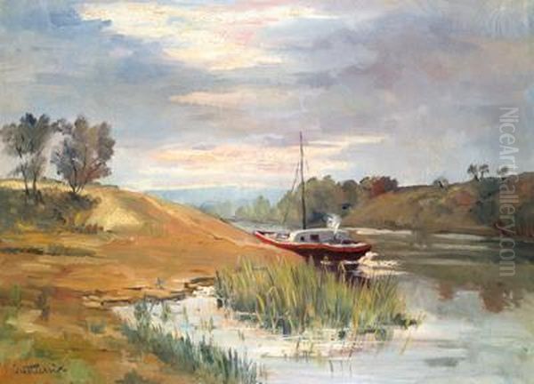 Lastkahn An Der Seine Oil Painting by Antonin Chittussi