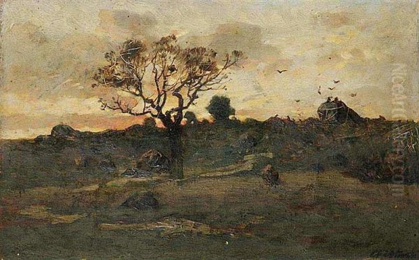 A French Landscape At Sunset Oil Painting by Antonin Chittussi