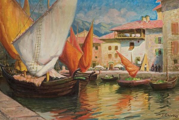 Port In French Town Oil Painting by Jozef Chlebus