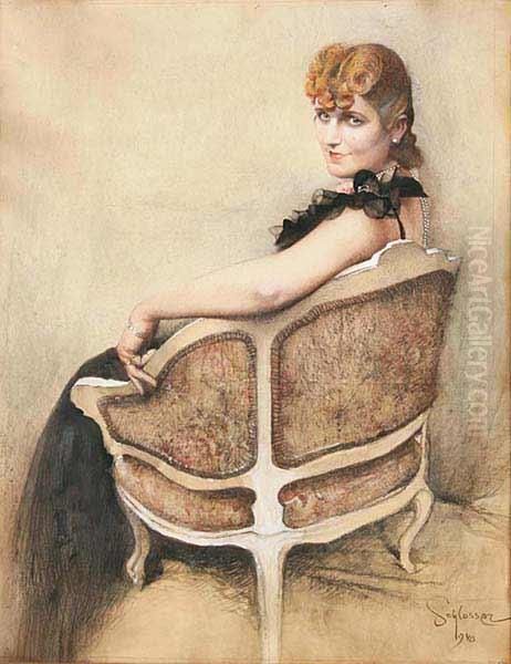 A Lady In An Armchair Oil Painting by Robert Chlosser