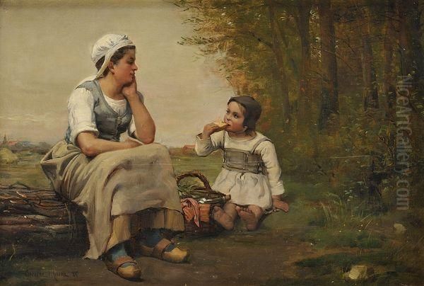 Le Gouter Oil Painting by Paul Charles Chocarne-Moreau