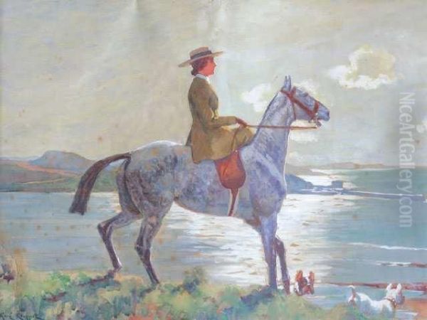 Saint Jean De Luz Pointe De Sainte Barbe : Jacqueline Fille Du Peintre, Sur Son Cheval Pommele Oil Painting by Rene Maxime Choquet