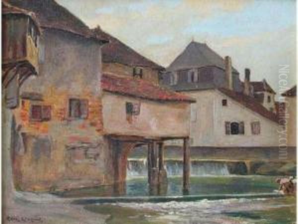 Salies De Bearn : Lavandieres Sur Le Saleys Oil Painting by Rene Maxime Choquet