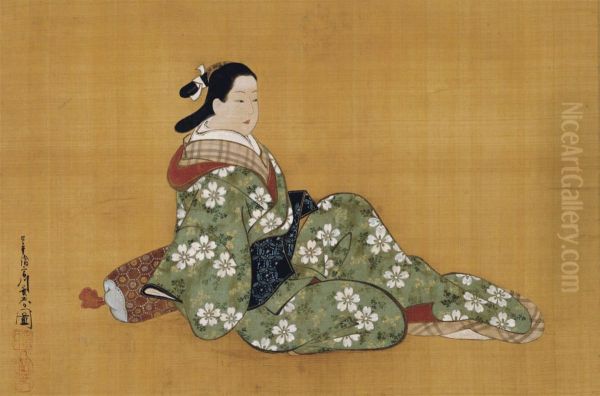 Beauty Leaning On Armrest Oil Painting by Miyagawa Choshun