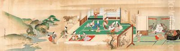 Yoshiwara Pleasure Quarter Oil Painting by Miyagawa Choshun