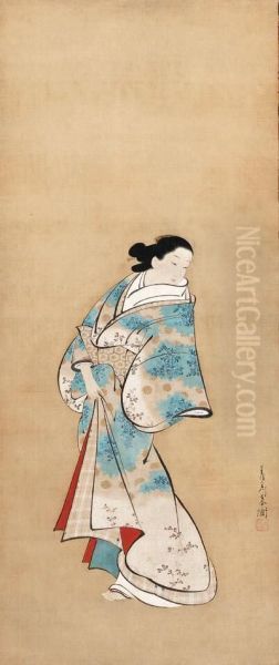 Courtesan Oil Painting by Miyagawa Choshun