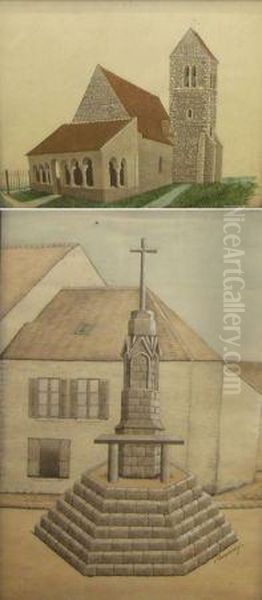 Studies Of A Church; And Monument Oil Painting by Martin Jules Chouard