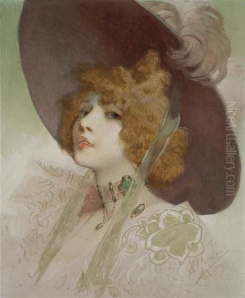 Portrait De Femme Au Collier D'emeraudes Oil Painting by Alfred Choubrac