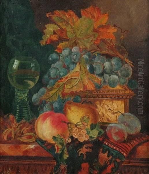 Table Top Still Life With Grapes Oil Painting by Leon Choubrac