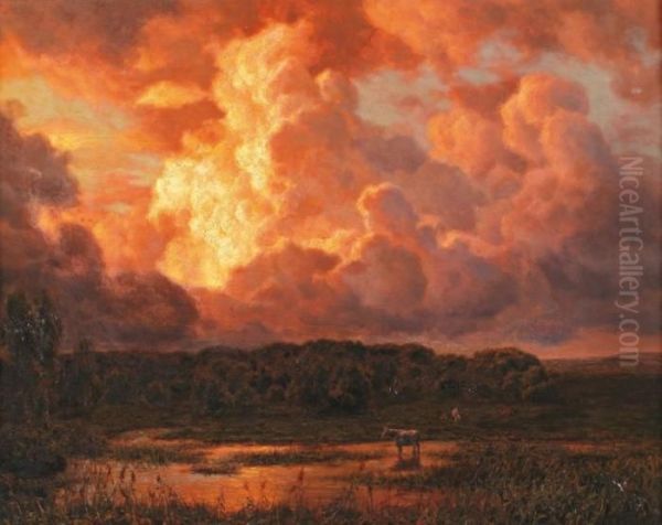 Soleil Couchant Sur Un Etang Oil Painting by Ivan Fedorovich Choultse