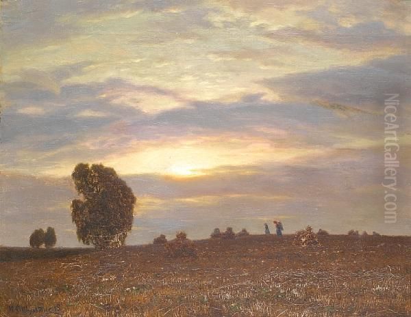 Sunrise Over The Harvest Oil Painting by Ivan Fedorovich Choultse