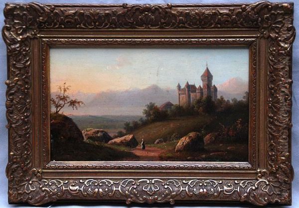 Castle, Figure Of Girl On Road Oil Painting by Johannes Franciscus Christ