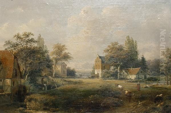 A Watermill In A Summer Landscape Oil Painting by Pieter Caspar Christ