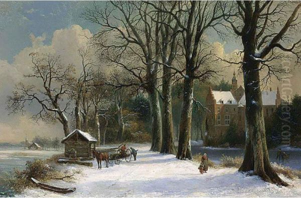 Figures In A Winter Landscape Oil Painting by Pieter Caspar Christ