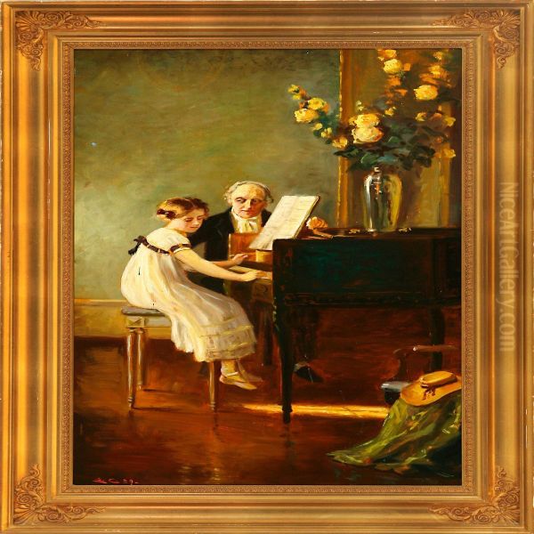 At The Piano Teacher Oil Painting by Emilie Christensen