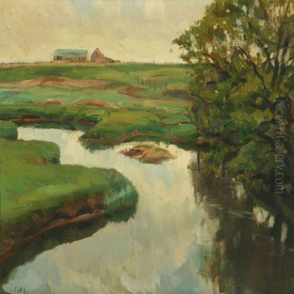 Landscape With Brook Oil Painting by Soren Josua Christensen