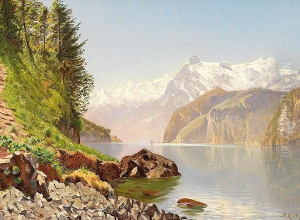 Der Vierwaldstatter See An Einem Sonnigen Fruhlingstag Oil Painting by Godfried Christiansen