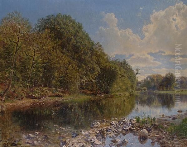 A River Landscape. Oil Painting by Godfried Christiansen