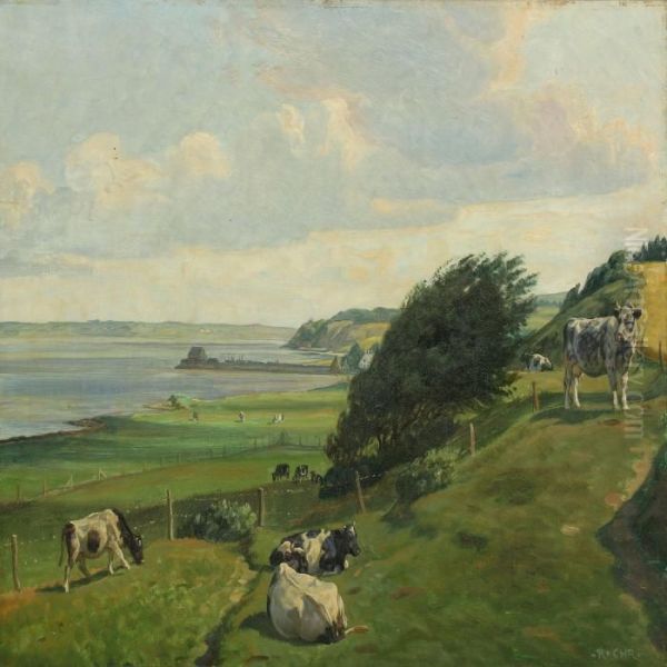 Landscape With Cows Oil Painting by Rasmus Christiansen