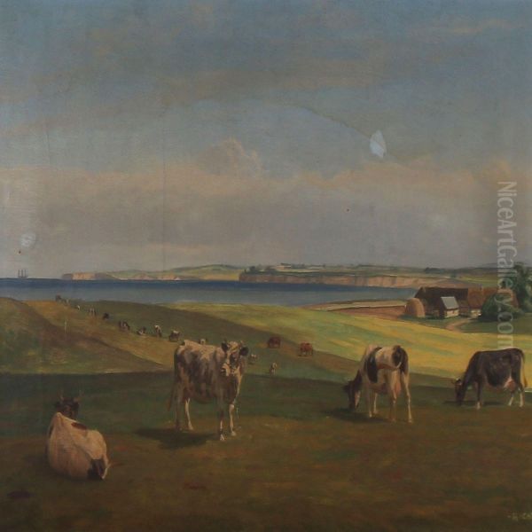 Summer Day With Grazing Cows Oil Painting by Rasmus Christiansen