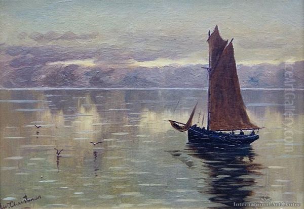 Sailboat, Lake Te Anau Oil Painting by Ernest William Christmas