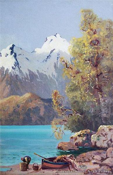 Lake Pukaki Oil Painting by Ernest William Christmas