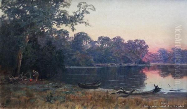 River Sunset Oil Painting by Ernest William Christmas