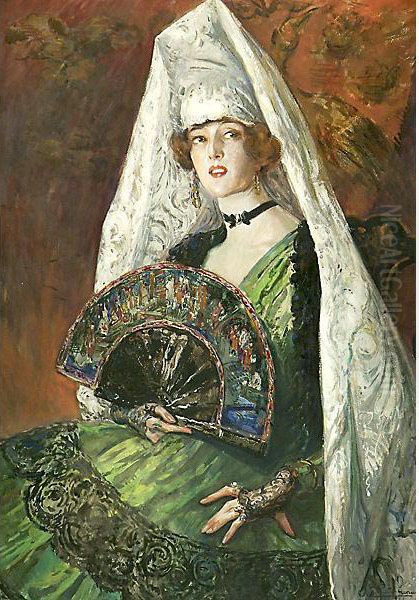 La Mantilla Blanca Oil Painting by Alejandro Christophersen