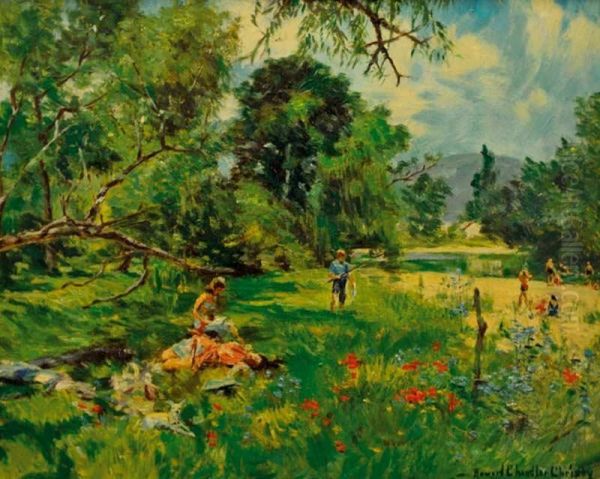 By The Lake Oil Painting by Howard Chandler Christy