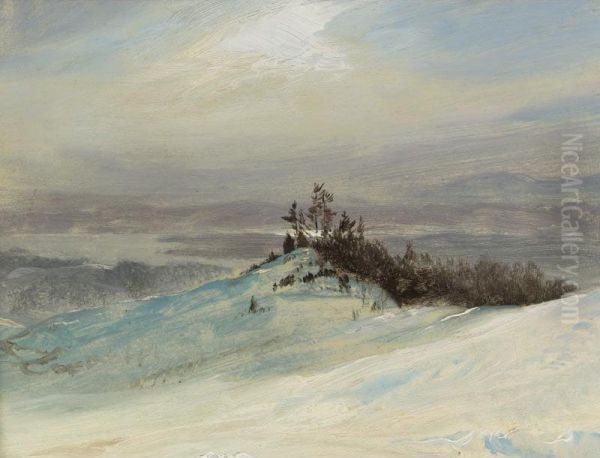 Winter On The Hudson River Near Catskill, New York Oil Painting by Frederic Edwin Church