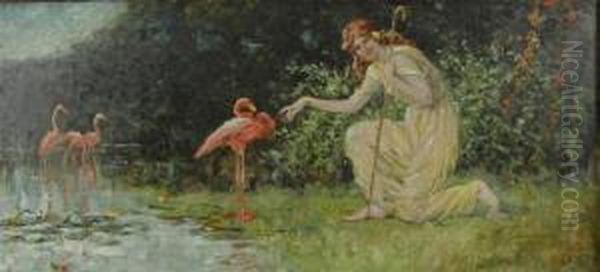 Maiden With Flamingos Oil Painting by Frederick Stuart Church