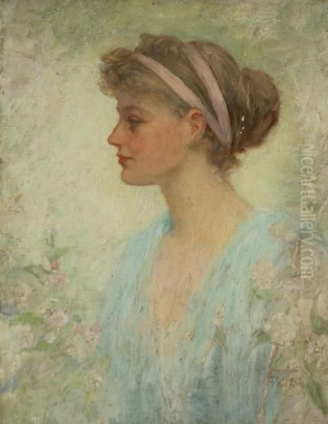 Portrait Of A Young Woman In A Blue Dress Oil Painting by Frederick Stuart Church