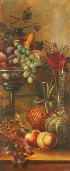 Still Life Of Fruit And Flowers Oil Painting by Henry Church