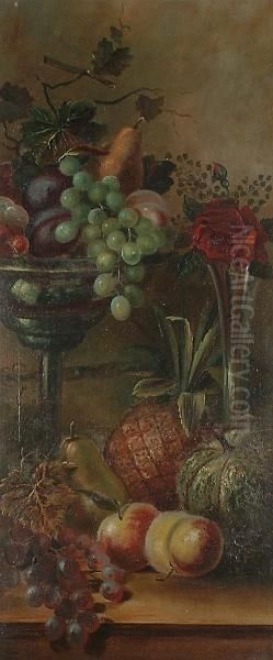 Still Life Of Fruit And Flowers. Oil Painting by Henry Church