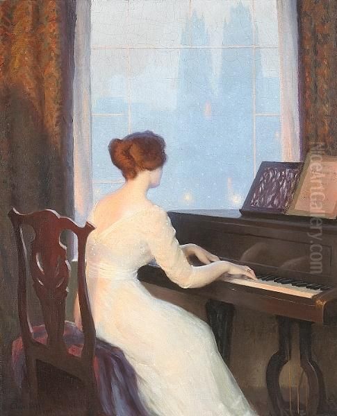 Girl Playing Piano Oil Painting by William Worcester Churchill