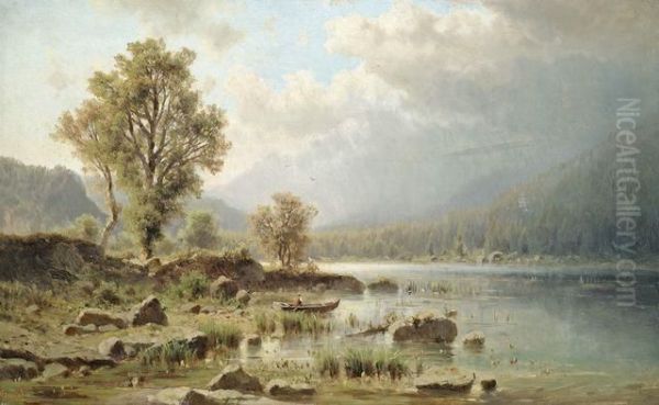 Landschaft Am Hintersee In Der Nahe Von Berchtesgaden Oil Painting by Adolf Chwala