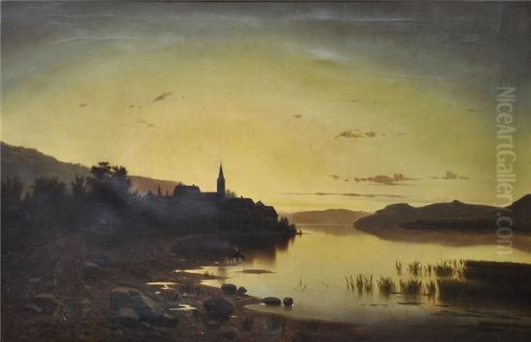 Abendstimmungan Einem See Oil Painting by Adolf Chwala