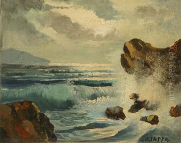 Rocky Coastal Scene With Crashing Waves Oil Painting by Federico Ciappa