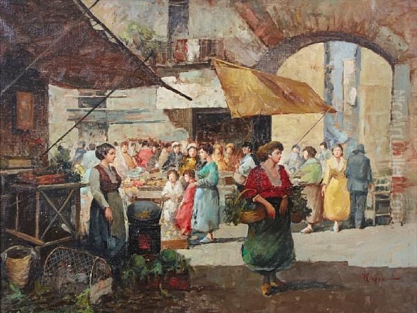 A Market Scene Oil Painting by Vincenzo Ciappa