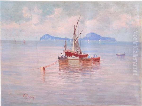 Fishermen In Bay Oil Painting by Vincenzo Ciappa