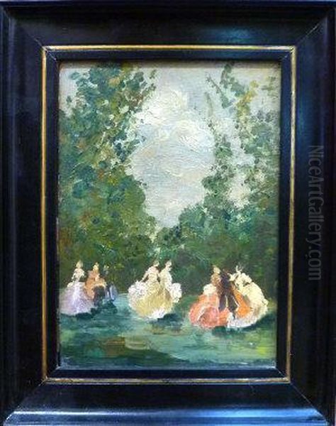 Elegant Figures In A Garden Oil Painting by Emma Ciardi