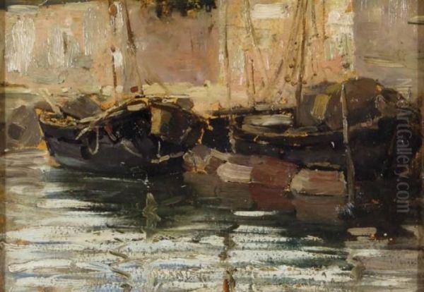 Venezia Con Barche Oil Painting by Guglielmo Ciardi