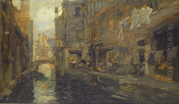 Canale A Venezia Oil Painting by Guglielmo Ciardi