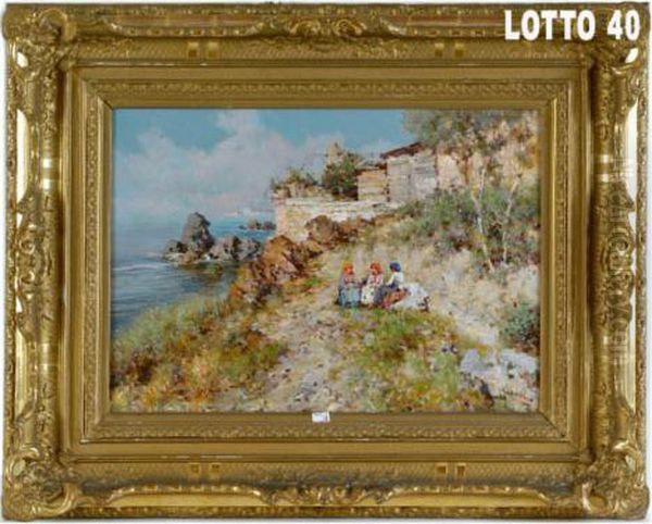 Paesaggio Di Capri Con Popolane Oil Painting by Giuseppe Giardiello