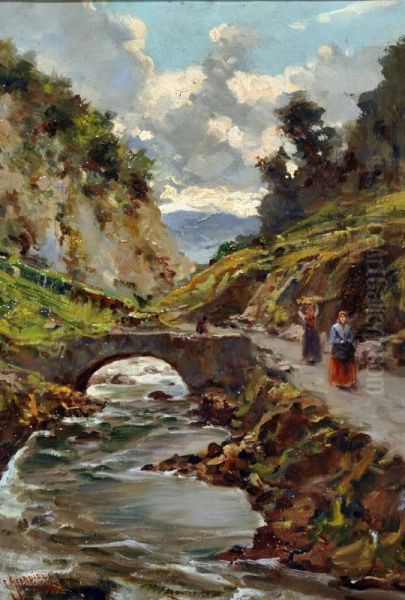 Valle Dei Mulini Con Figure Oil Painting by Giuseppe Giardiello