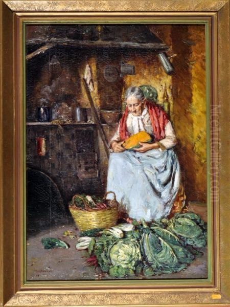 Figura In Cucina Oil Painting by Giuseppe Giardiello