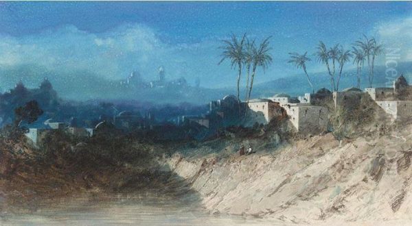 Jerusalem At Dawn Oil Painting by Ernest Ciceri