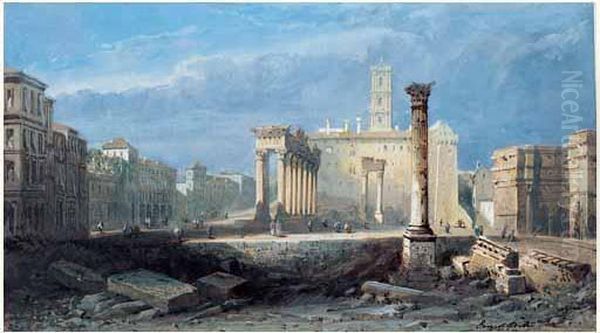 Rome, Les Ruines Oil Painting by Ernest Ciceri