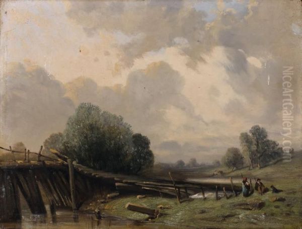 Paysage Au Pont Oil Painting by Ciceri, Eugene